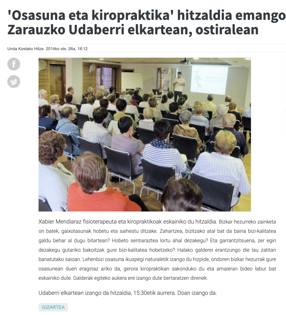 Urola Kosta · Hitza, Osasuna eta kiropraktika hitzaldia