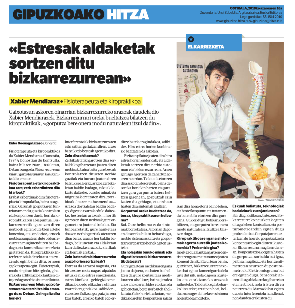 Gipuzkoa · Hitza, Estresak aldaketak sortzen ditu bizkarrezurrean